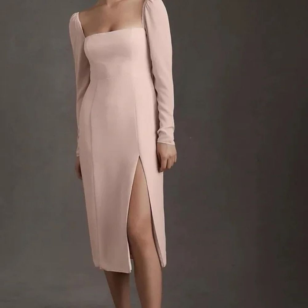 BHLDN Kayleigh‎ Georgette Blush Pink Square Neck Slit Dress Size 4